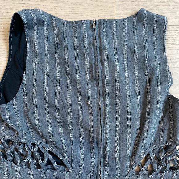Very J. Grey Striped Dress, 100% Cotton, Mini, Cutouts, Women's US L - Picture 8 of 13